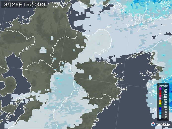 大分県の雨雲レーダー(2022年03月26日)