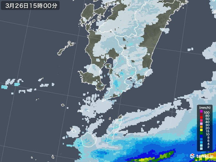 鹿児島県の雨雲レーダー(2022年03月26日)