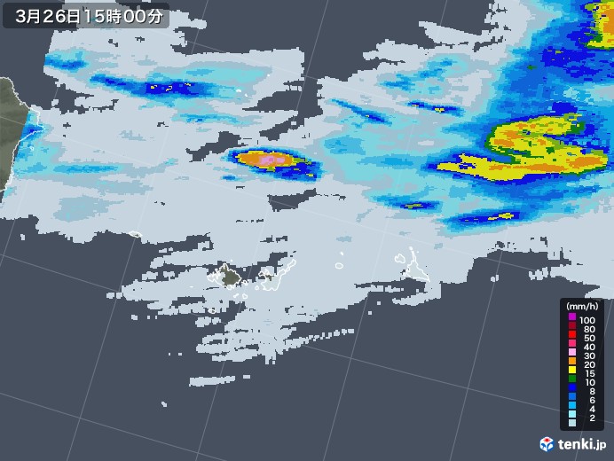 宮古・石垣・与那国(沖縄県)の雨雲レーダー(2022年03月26日)