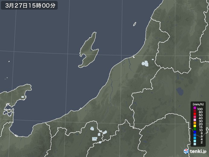 新潟県の雨雲レーダー(2022年03月27日)