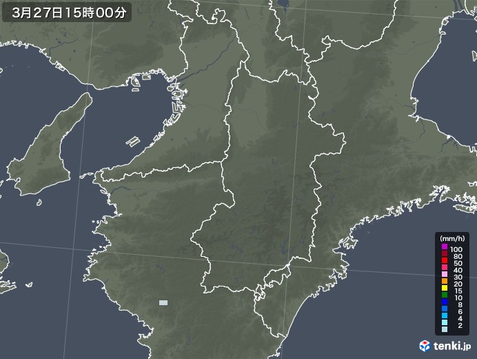 奈良県の雨雲レーダー(2022年03月27日)