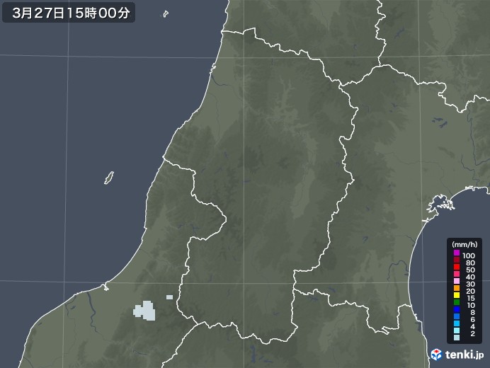 山形県の雨雲レーダー(2022年03月27日)