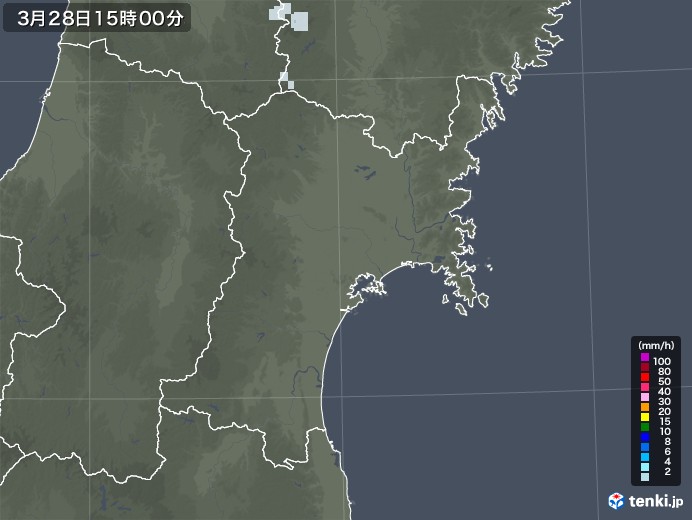 宮城県の雨雲レーダー(2022年03月28日)
