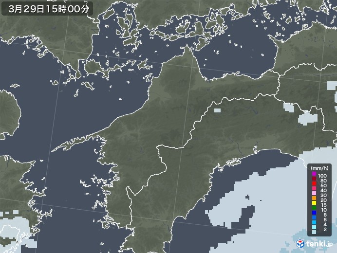 愛媛県の雨雲レーダー(2022年03月29日)