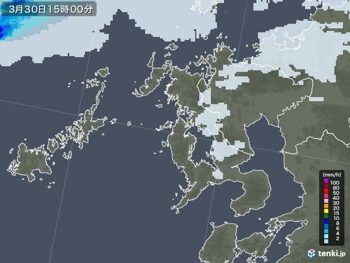 長崎県の雨雲レーダー(2022年03月30日)