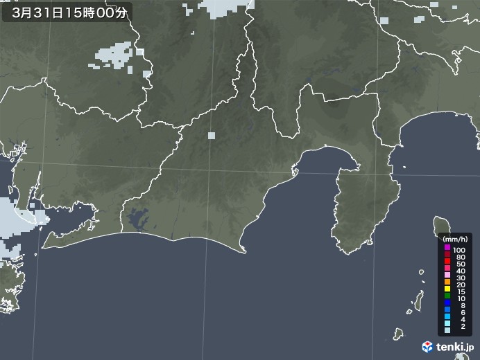 静岡県の雨雲レーダー(2022年03月31日)
