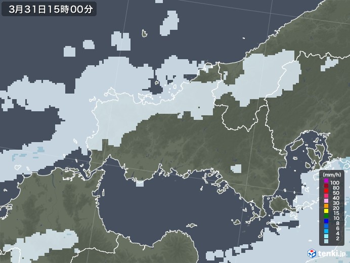 山口県の雨雲レーダー(2022年03月31日)