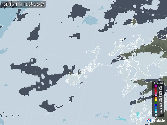 五島列島(長崎県)の雨雲レーダー(2022年03月31日)