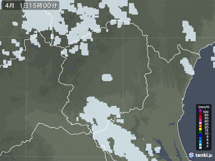 栃木県の雨雲レーダー(2022年04月01日)