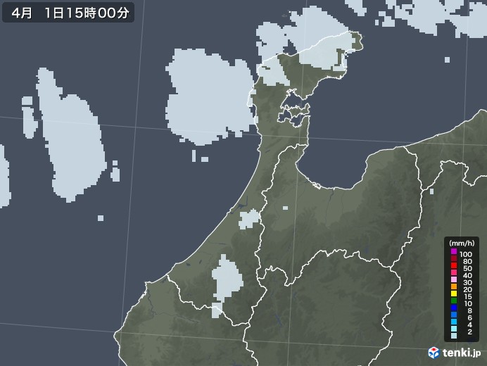 石川県の雨雲レーダー(2022年04月01日)