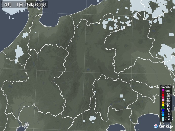 長野県の雨雲レーダー(2022年04月01日)