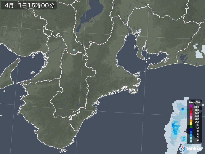 三重県の雨雲レーダー(2022年04月01日)