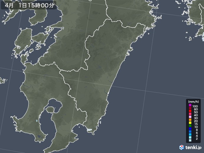 宮崎県の雨雲レーダー(2022年04月01日)
