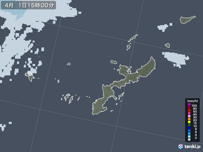 沖縄県の雨雲レーダー(2022年04月01日)