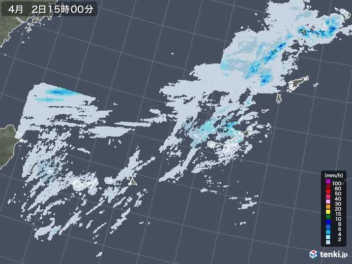 沖縄地方の雨雲レーダー(2022年04月02日)