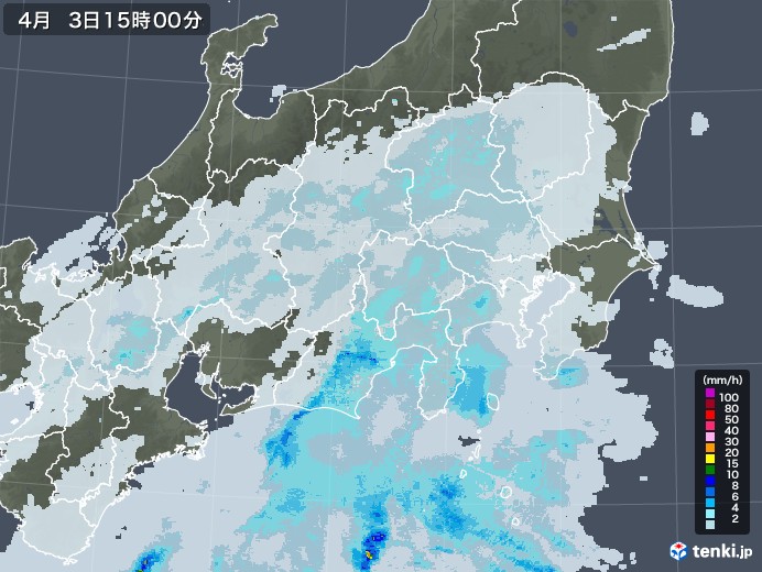 関東・甲信地方の雨雲レーダー(2022年04月03日)
