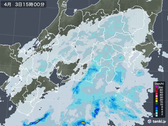 東海地方の雨雲レーダー(2022年04月03日)