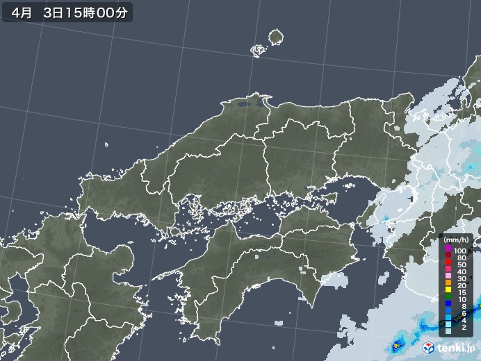 中国地方の雨雲レーダー(2022年04月03日)