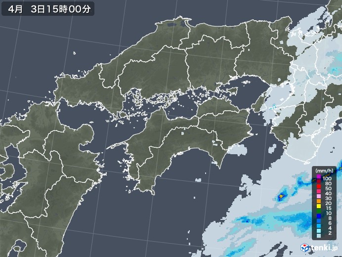 四国地方の雨雲レーダー(2022年04月03日)