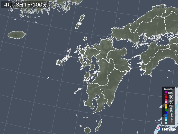 九州地方の雨雲レーダー(2022年04月03日)