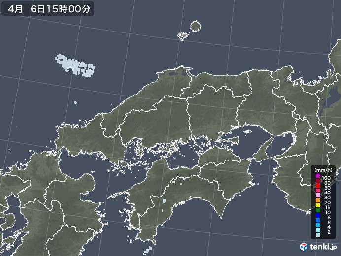 中国地方の雨雲レーダー(2022年04月06日)