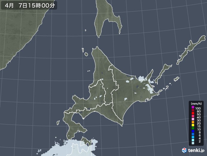 北海道地方の雨雲レーダー(2022年04月07日)