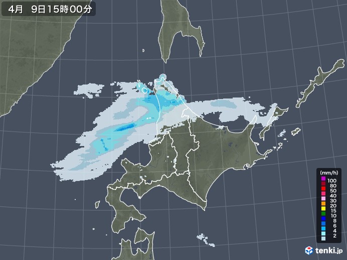 北海道地方の雨雲レーダー(2022年04月09日)