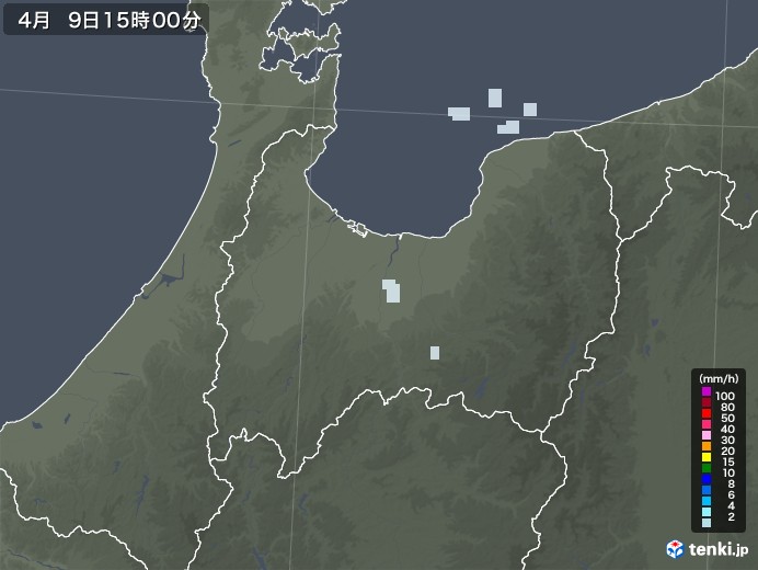 富山県の雨雲レーダー(2022年04月09日)