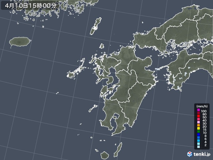 九州地方の雨雲レーダー(2022年04月10日)