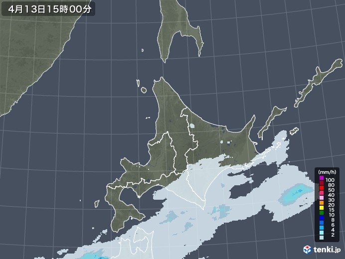 北海道地方の雨雲レーダー(2022年04月13日)