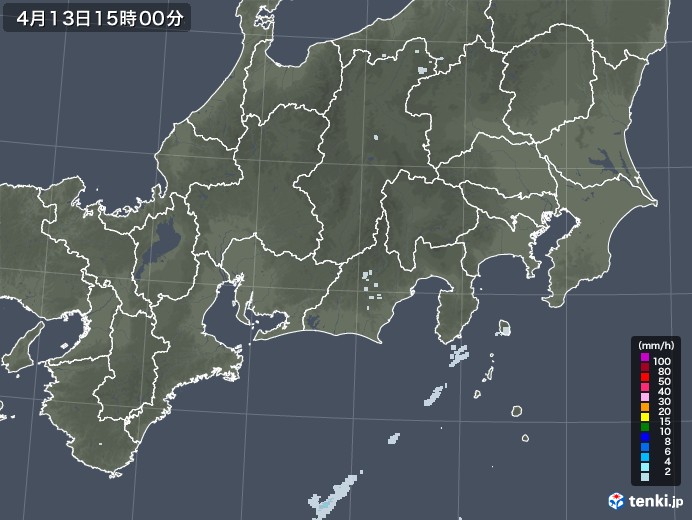 東海地方の雨雲レーダー(2022年04月13日)