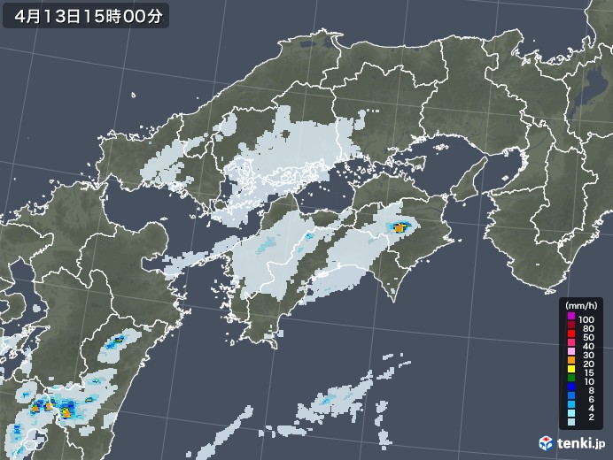 四国地方の雨雲レーダー(2022年04月13日)