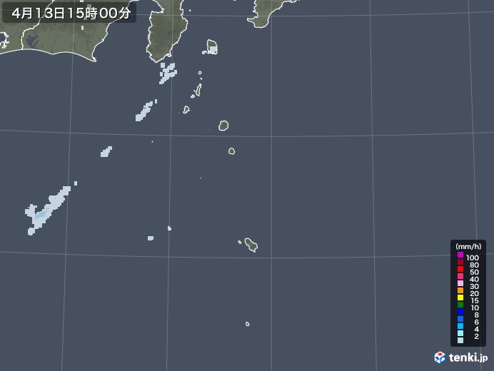 伊豆諸島(東京都)の雨雲レーダー(2022年04月13日)