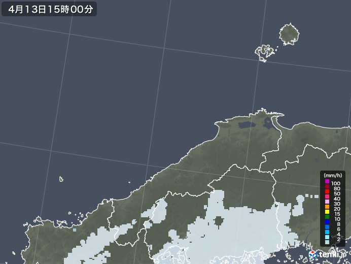 島根県の雨雲レーダー(2022年04月13日)