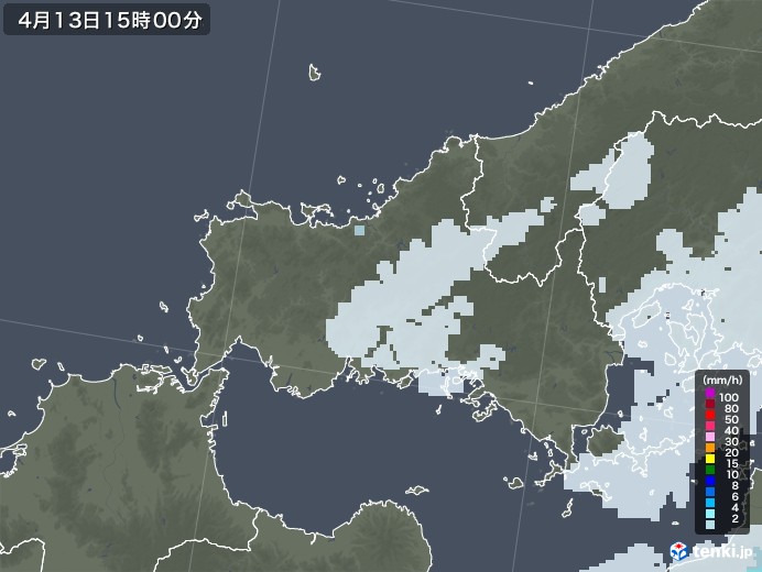 山口県の雨雲レーダー(2022年04月13日)