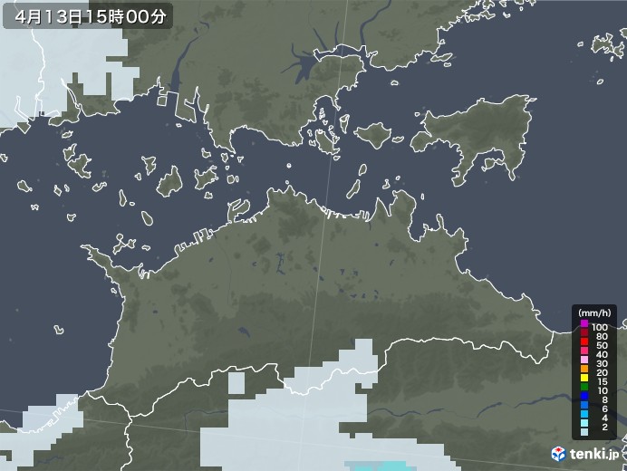 香川県の雨雲レーダー(2022年04月13日)