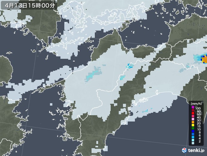 愛媛県の雨雲レーダー(2022年04月13日)