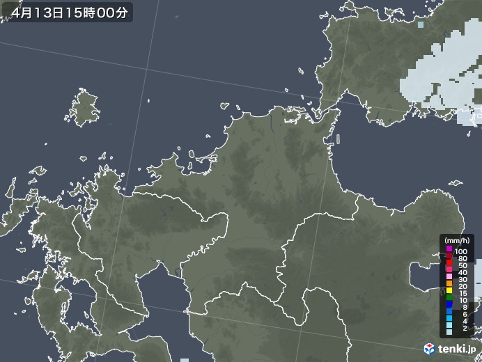 福岡県の雨雲レーダー(2022年04月13日)