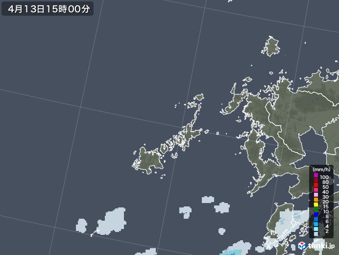 五島列島(長崎県)の雨雲レーダー(2022年04月13日)