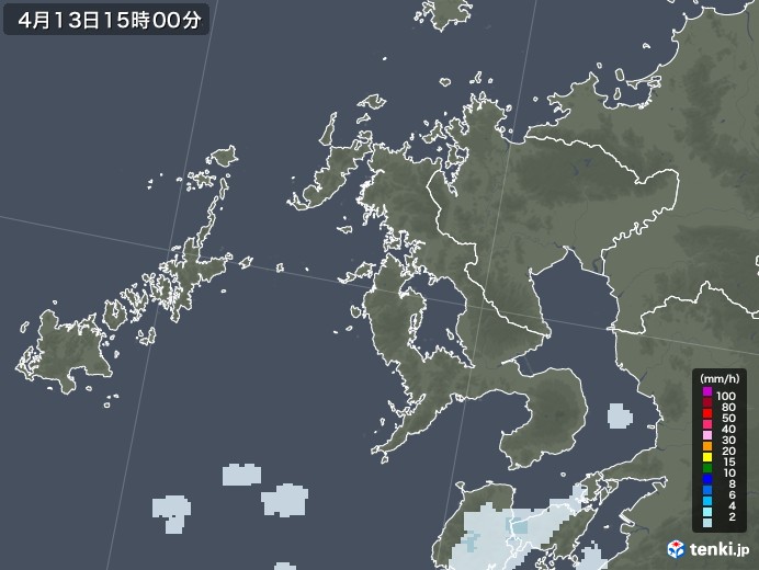 長崎県の雨雲レーダー(2022年04月13日)