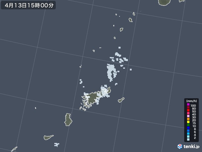 奄美諸島(鹿児島県)の雨雲レーダー(2022年04月13日)