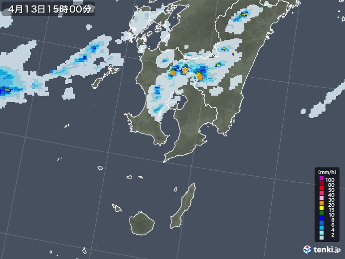 鹿児島県の雨雲レーダー(2022年04月13日)