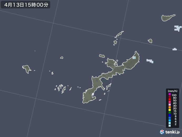 沖縄県の雨雲レーダー(2022年04月13日)