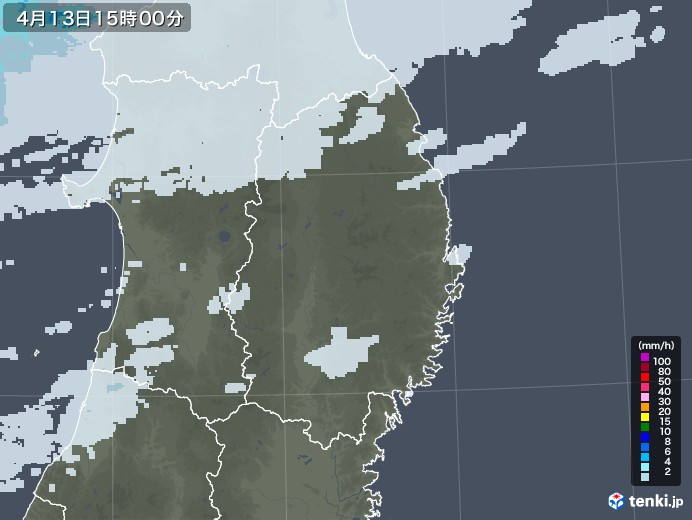 岩手県の雨雲レーダー(2022年04月13日)