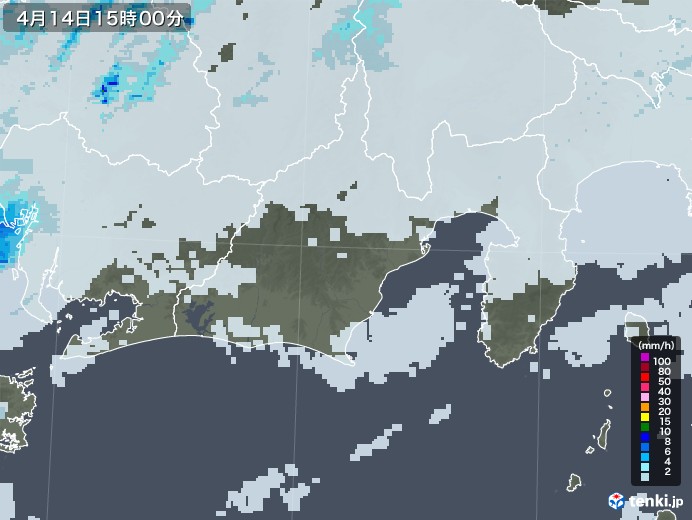 静岡県の雨雲レーダー(2022年04月14日)