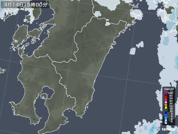宮崎県の雨雲レーダー(2022年04月14日)