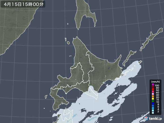 北海道地方の雨雲レーダー(2022年04月15日)