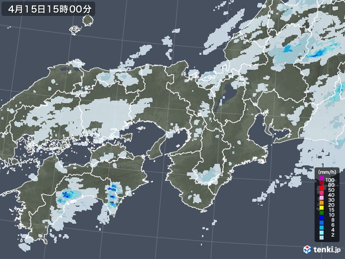 近畿地方の雨雲レーダー(2022年04月15日)