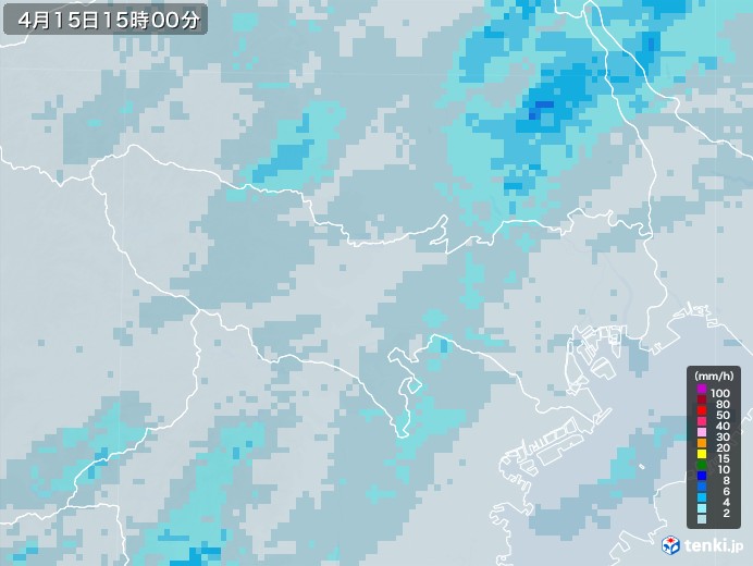東京都の雨雲レーダー(2022年04月15日)