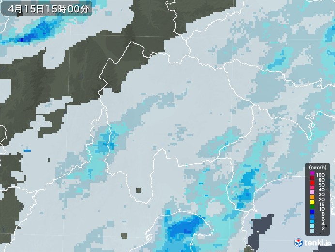 山梨県の雨雲レーダー(2022年04月15日)